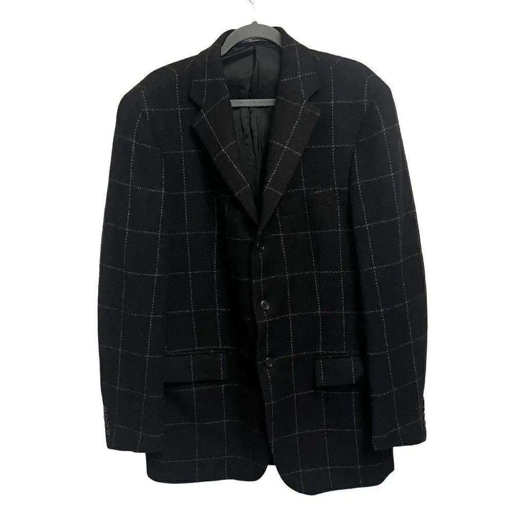 Ralph Lauren Made in Italy Virgin Wool Kent Windowpane Sport Coat Size 42 Large